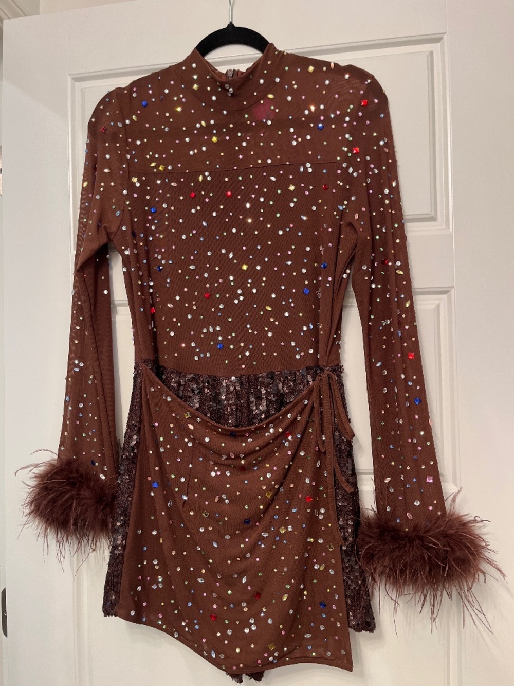 Queen of Sparkles Brown Rhinestone Sequin Romper
